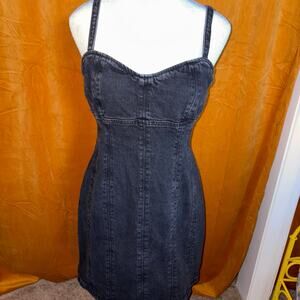 Social Tourist Washed Black Denim Corset-Style Bustier Mini Dress — Size Medium